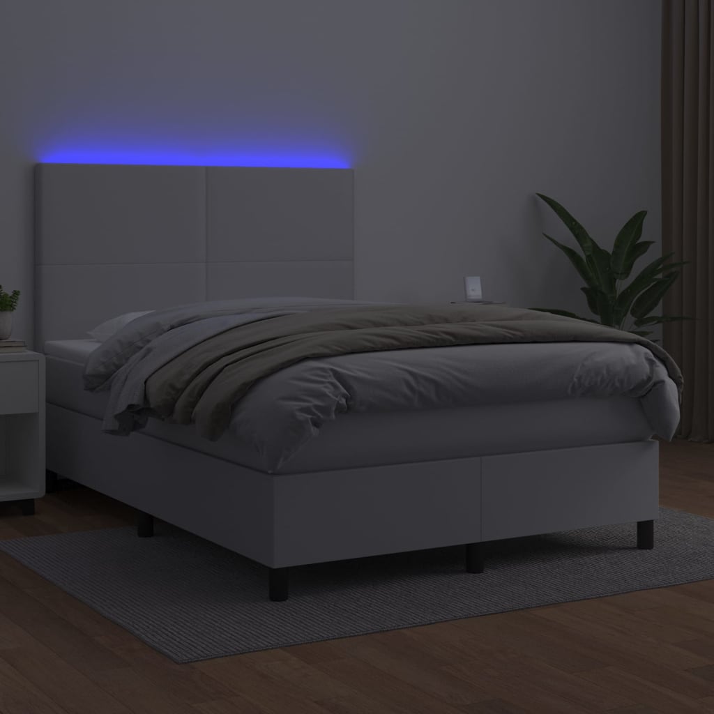 Krevet box spring s madracem LED bijeli 140x200 cm umjetna koža