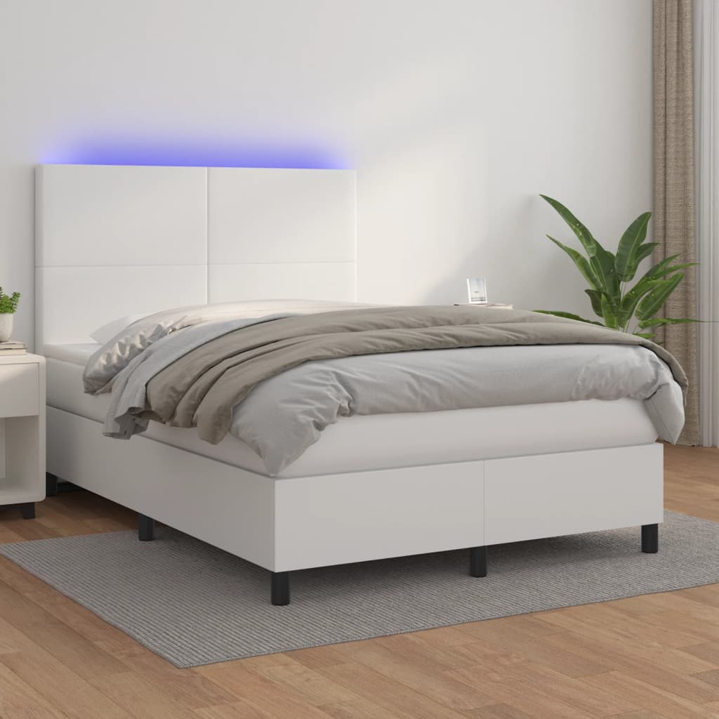Krevet box spring s madracem LED bijeli 140x200 cm umjetna koža