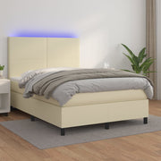 Krevet box spring s madracem LED krem 140x200cm od umjetne kože