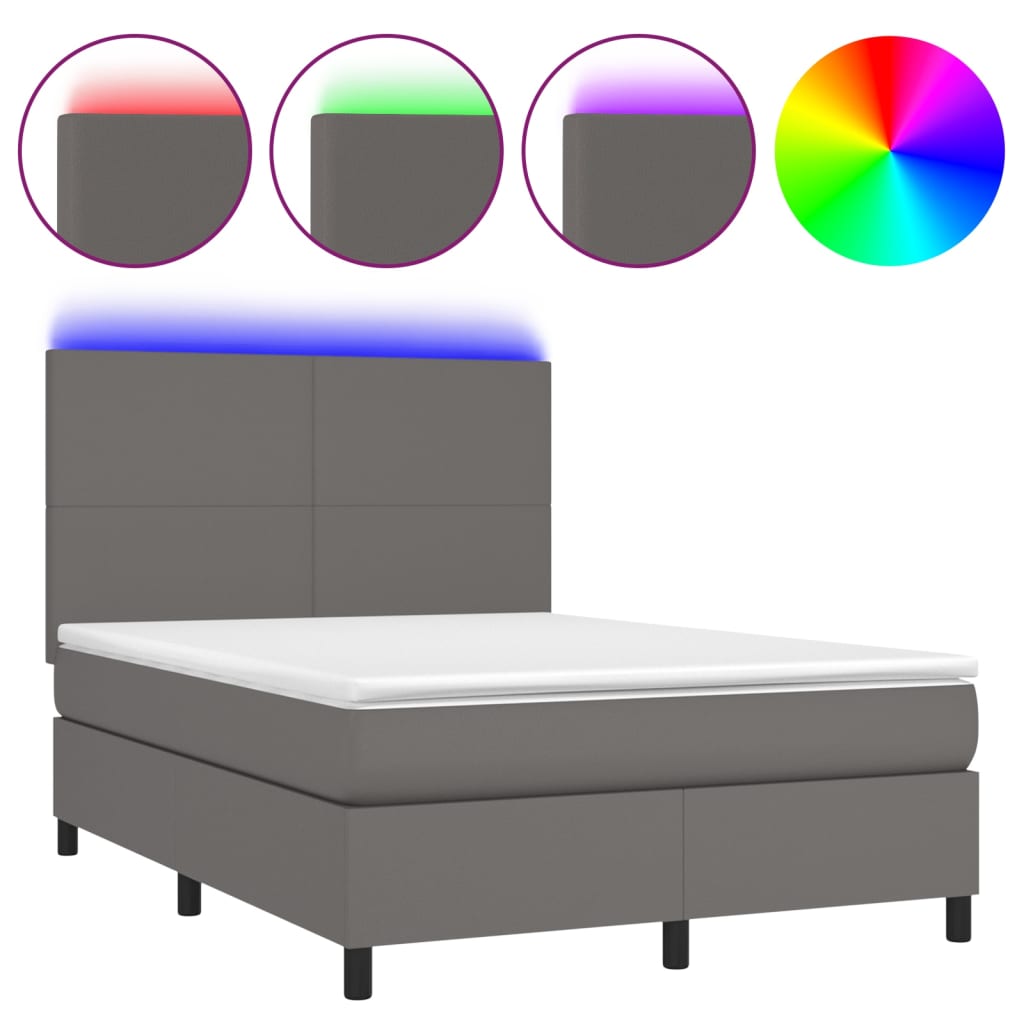 Krevet box spring s madracem LED sivi 140x200cm od umjetne kože