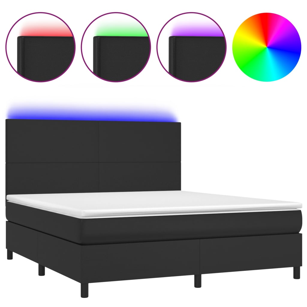 Krevet box spring s madracem LED crni 160x200cm od umjetne kože