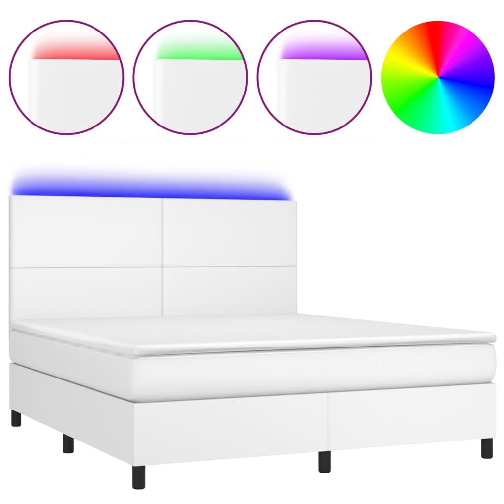 Krevet box spring s madracem LED bijeli 160x200 cm umjetna koža