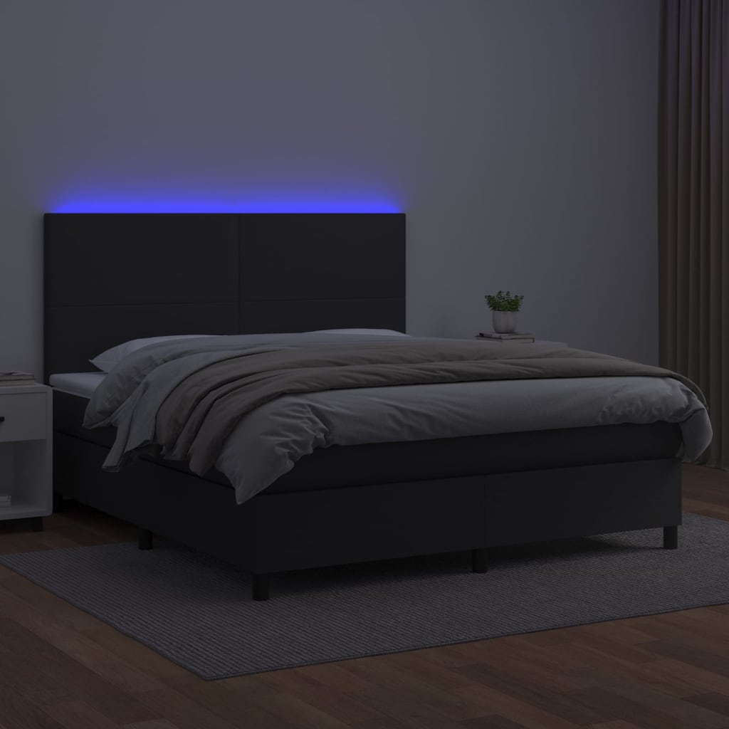 Krevet box spring s madracem LED crni 180x200cm od umjetne kože
