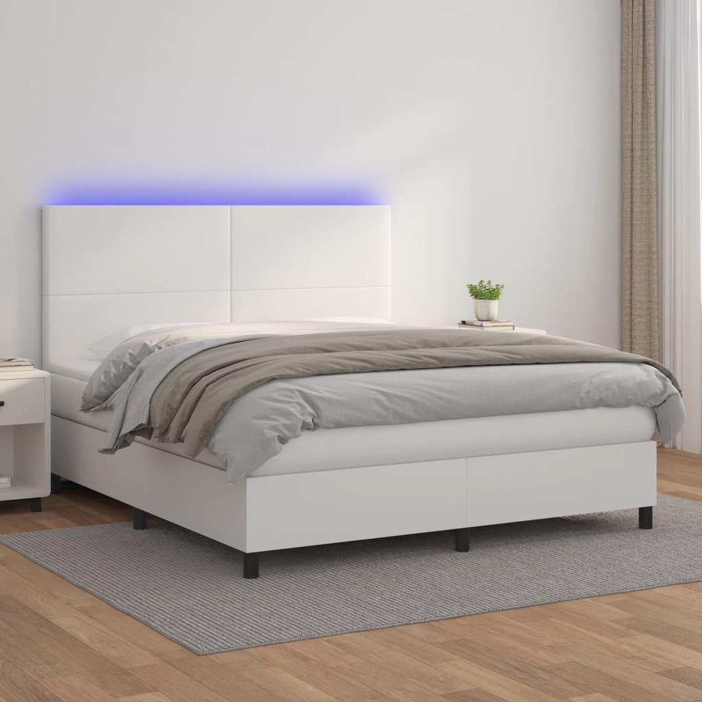 Krevet box spring s madracem LED bijeli 180x200 cm umjetna koža