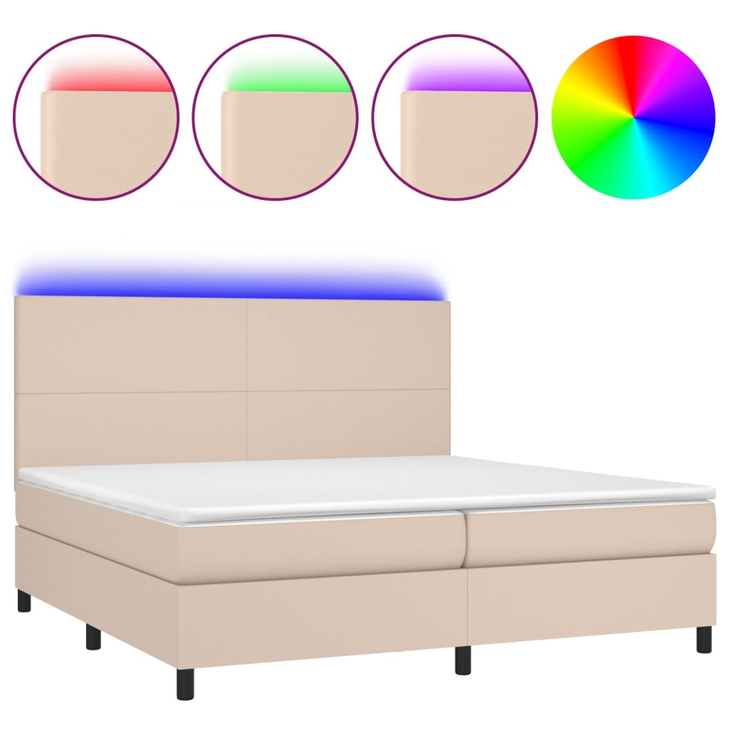 Krevet box spring madrac LED cappuccino 200x200cm umjetna koža