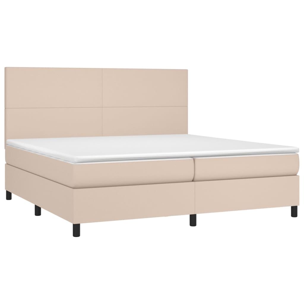 Krevet box spring madrac LED cappuccino 200x200cm umjetna koža