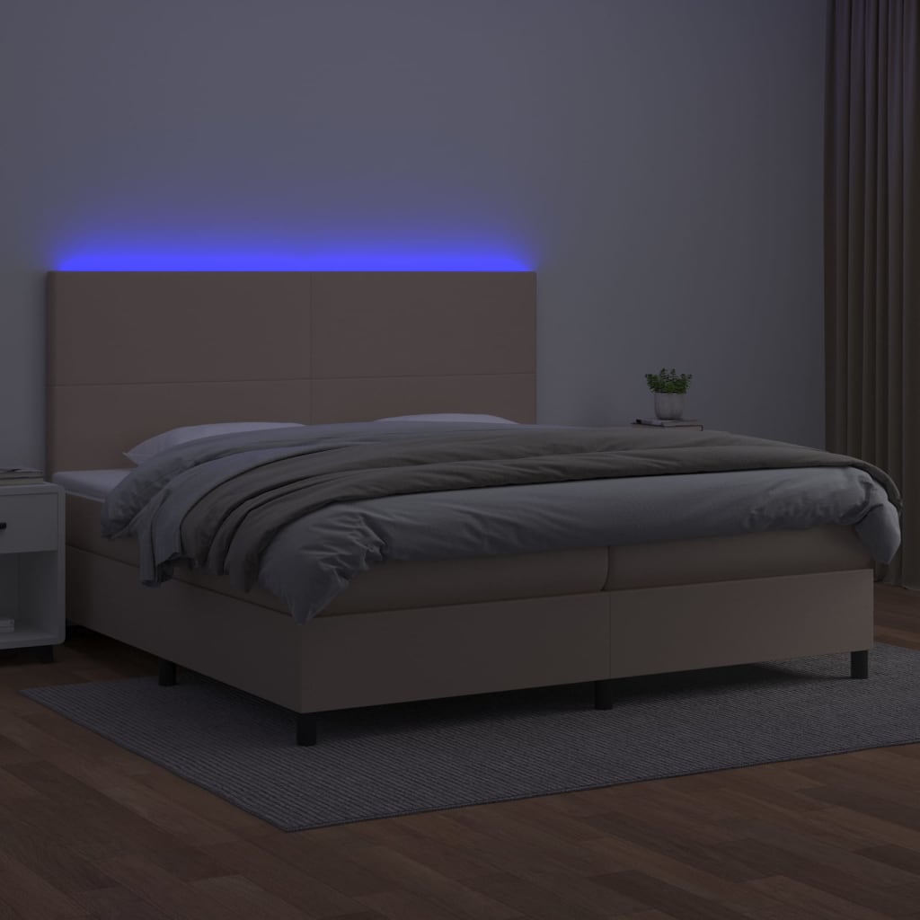 Krevet box spring madrac LED cappuccino 200x200cm umjetna koža