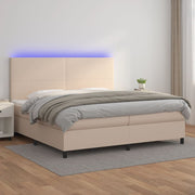 Krevet box spring madrac LED cappuccino 200x200cm umjetna koža