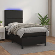 Krevet box spring s madracem LED crni 90x200 cm od umjetne kože