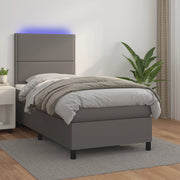 Krevet box spring s madracem LED sivi 90x200 cm od umjetne kože