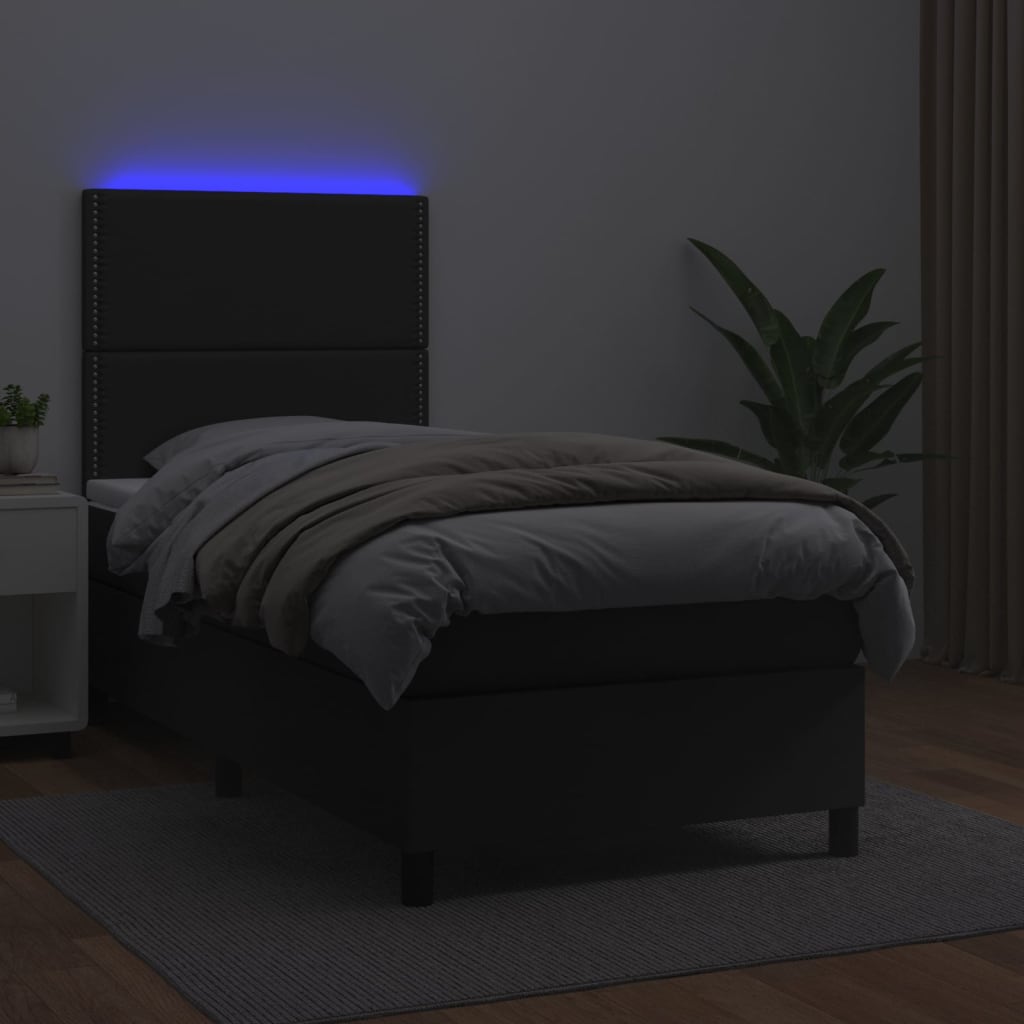 Krevet box spring s madracem LED crni 100x200cm od umjetne kože