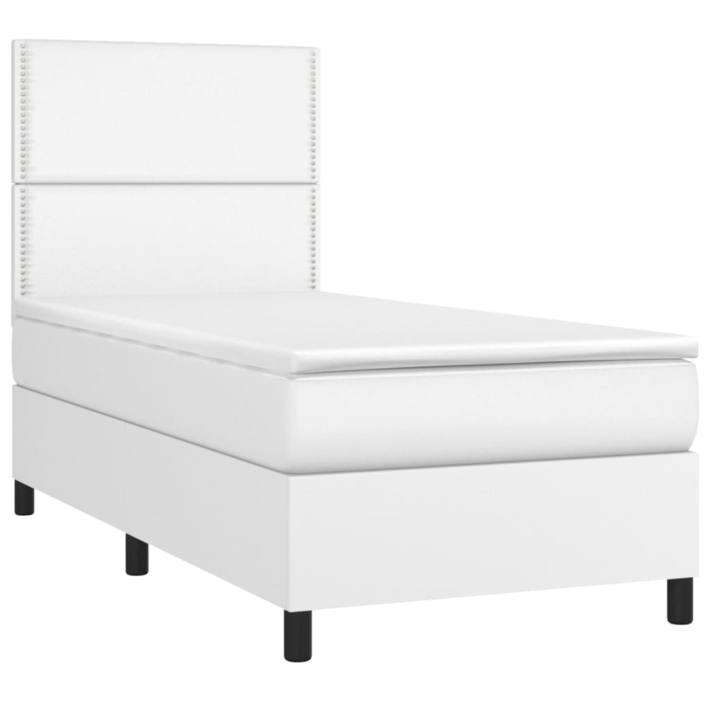 Krevet box spring s madracem LED bijeli 100x200 cm umjetna koža