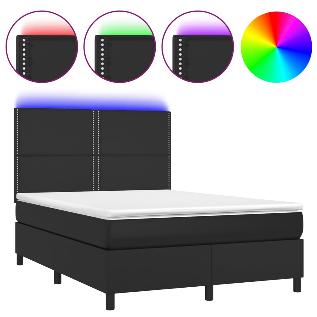 Krevet box spring s madracem LED crni 140x200cm od umjetne kože