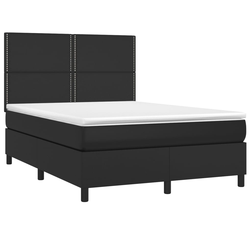 Krevet box spring s madracem LED crni 140x200cm od umjetne kože