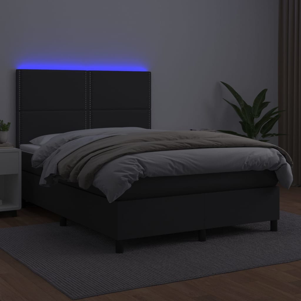 Krevet box spring s madracem LED crni 140x200cm od umjetne kože