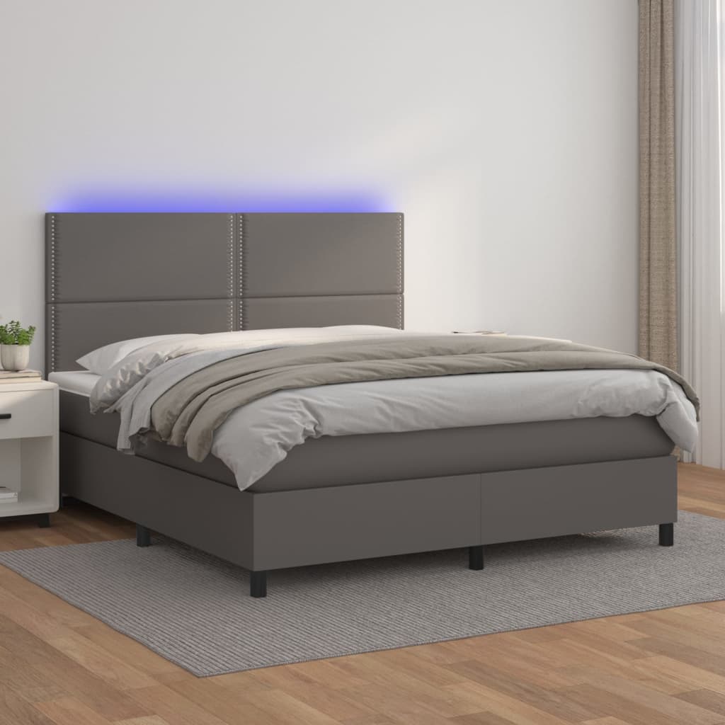 Krevet box spring s madracem LED sivi 140x200cm od umjetne kože