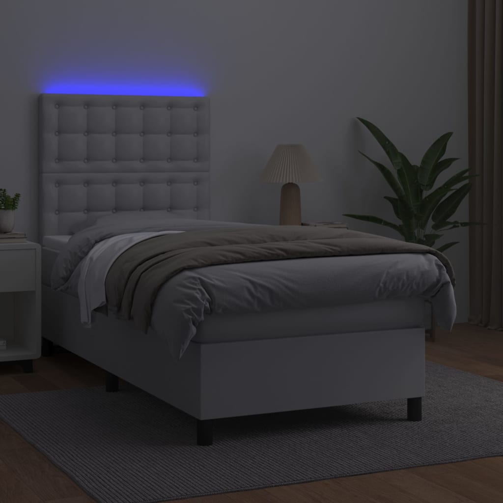 Krevet box spring s madracem LED bijeli 80x200 cm umjetna koža
