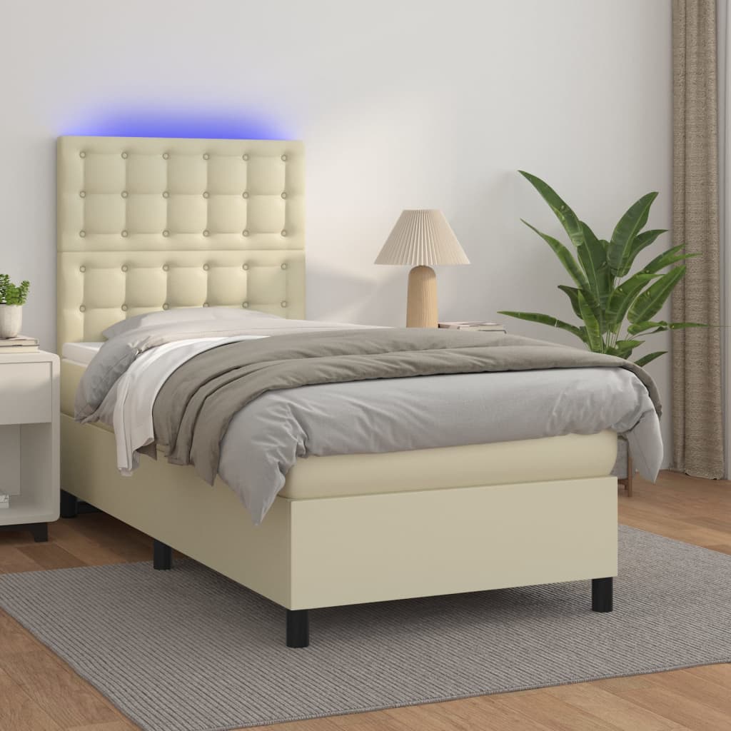 Krevet box spring s madracem LED krem 80x200 cm od umjetne kože