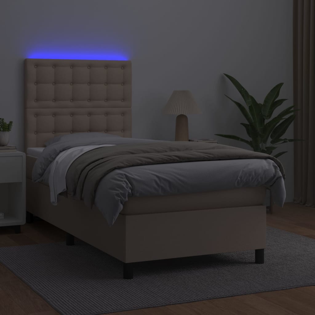 Krevet box spring i madrac LED cappuccino 80x200cm umjetna koža
