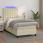 Krevet box spring s madracem LED krem 90x190 cm od umjetne kože