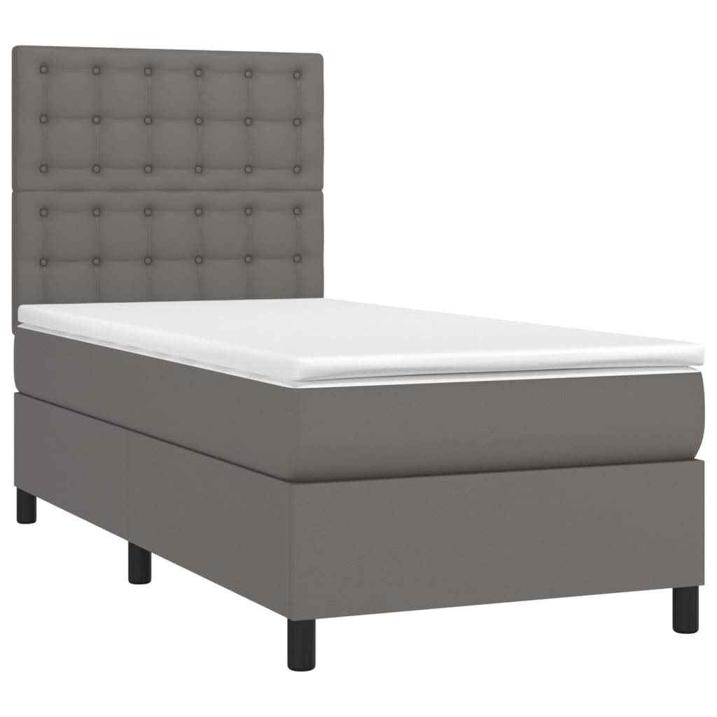 Krevet box spring s madracem LED sivi 90x190 cm od umjetne kože
