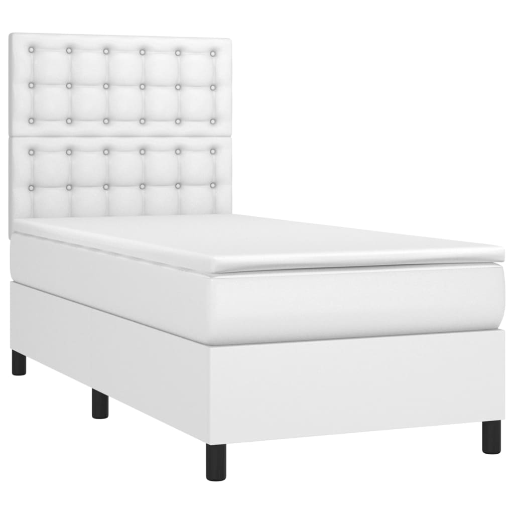 Krevet box spring s madracem LED bijeli 90x200 cm umjetna koža