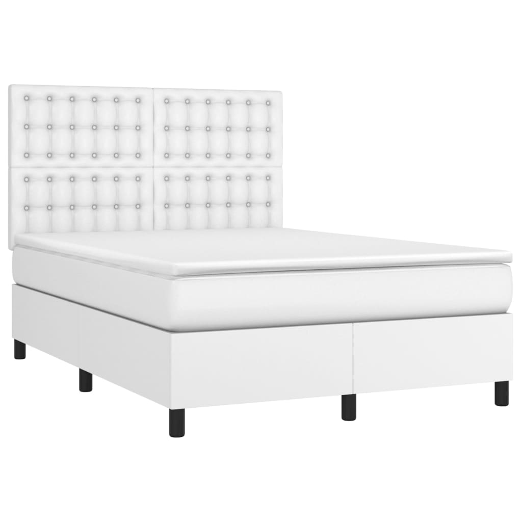 Krevet box spring s madracem LED bijeli 140x190 cm umjetna koža