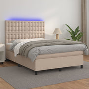 Krevet box spring madrac LED cappuccino 140x190cm umjetna koža