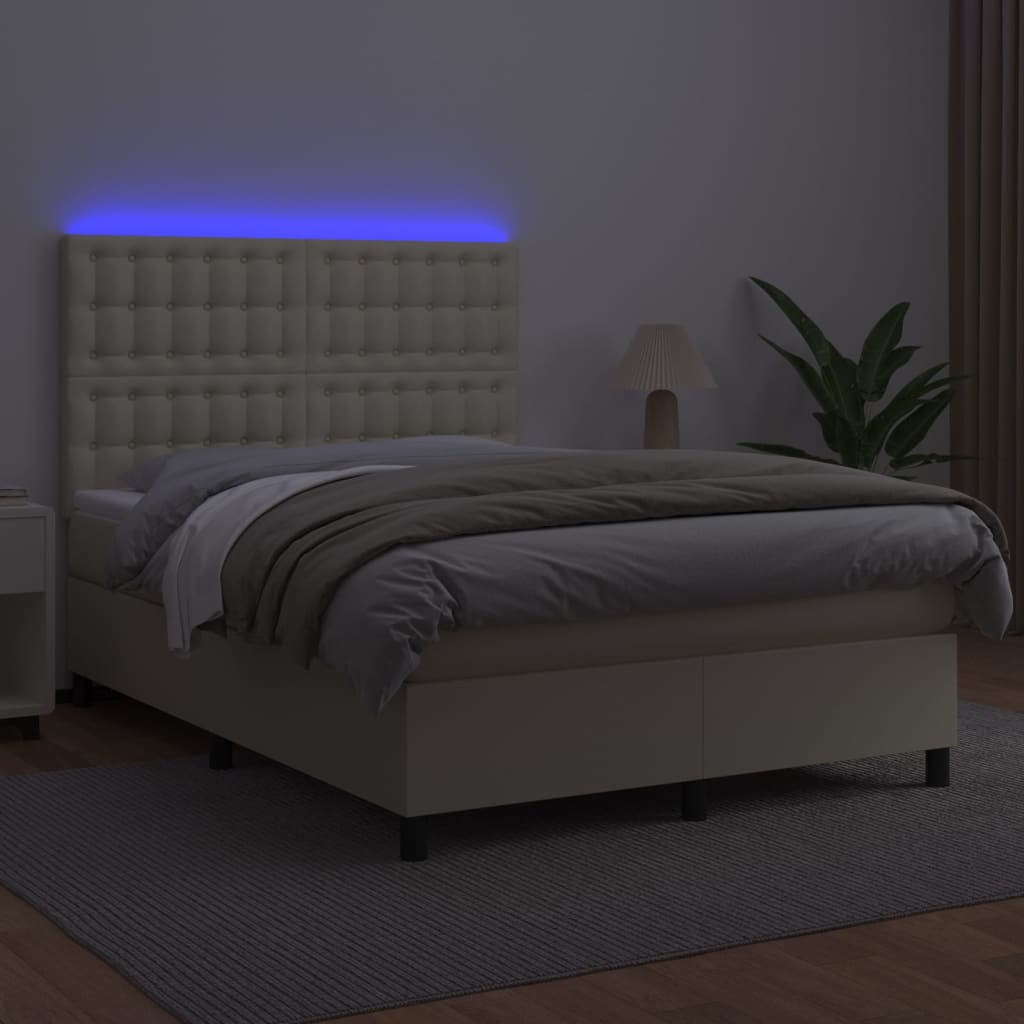 Krevet box spring s madracem LED krem 140x200cm od umjetne kože