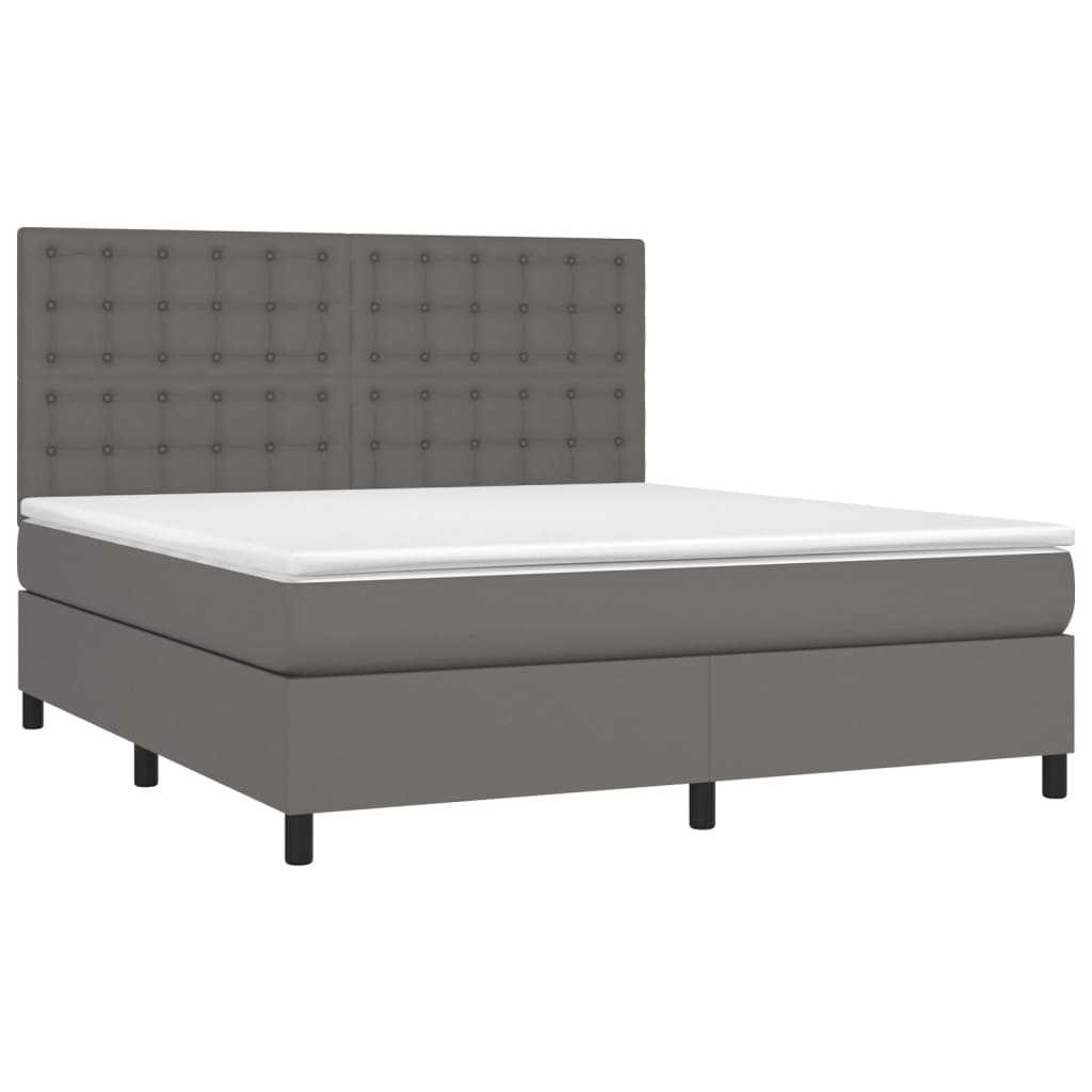 Krevet box spring s madracem LED sivi 160x200cm od umjetne kože