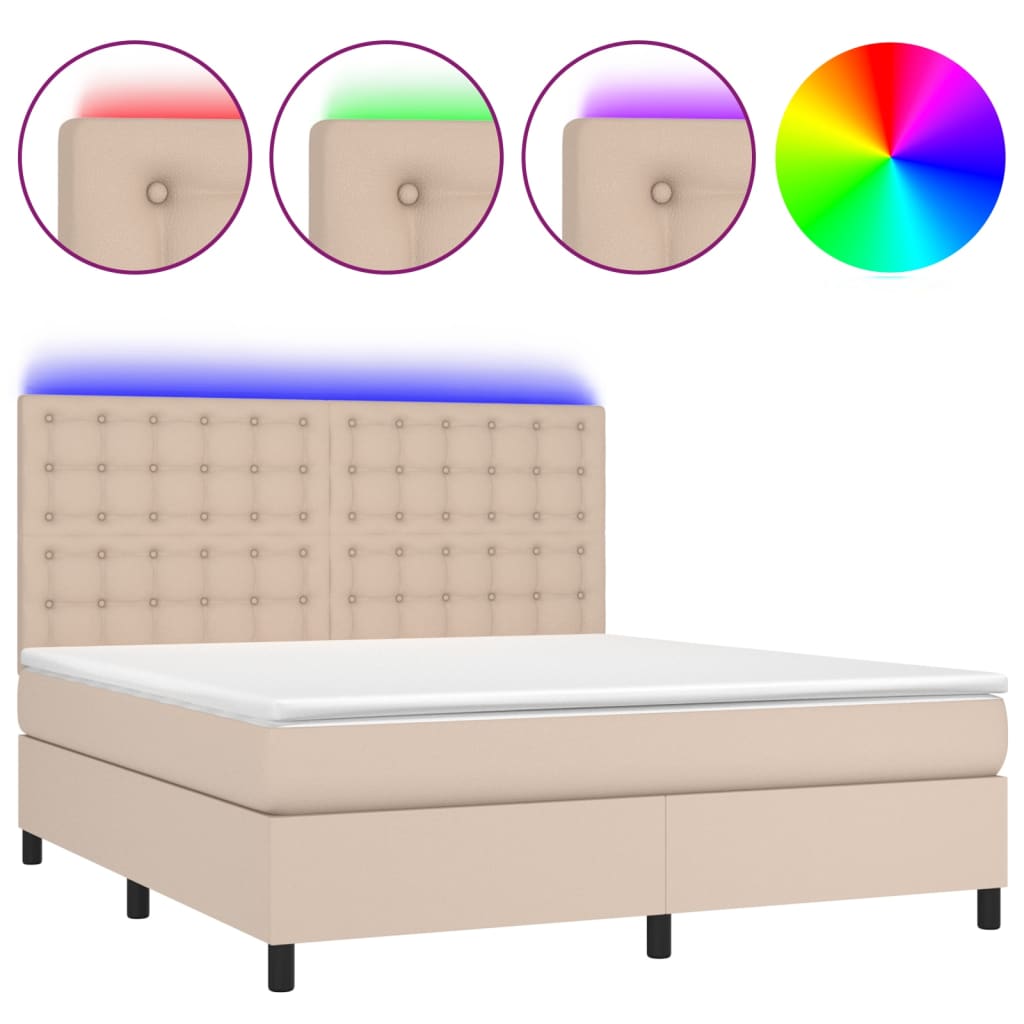 Krevet box spring madrac LED cappuccino 160x200cm umjetna koža