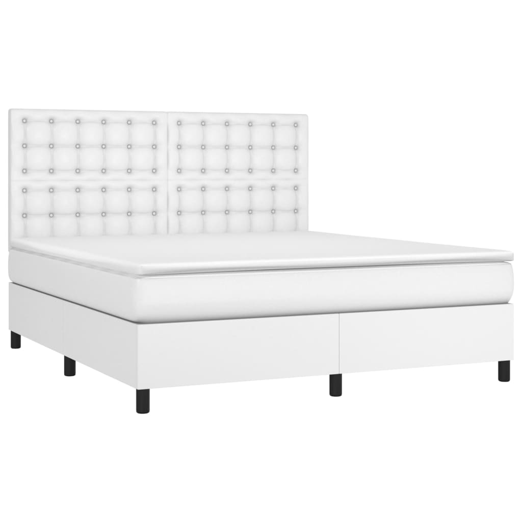 Krevet box spring s madracem LED bijeli 180x200 cm umjetna koža