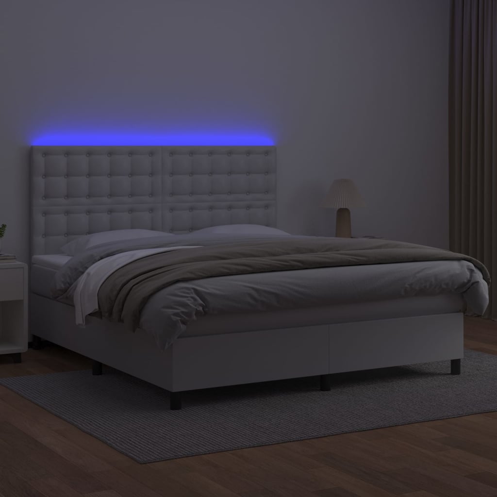 Krevet box spring s madracem LED bijeli 180x200 cm umjetna koža
