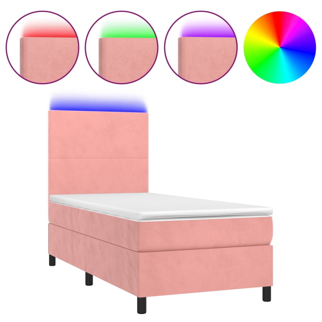 Krevet box spring s madracem LED ružičasti 80x200 cm baršunasti