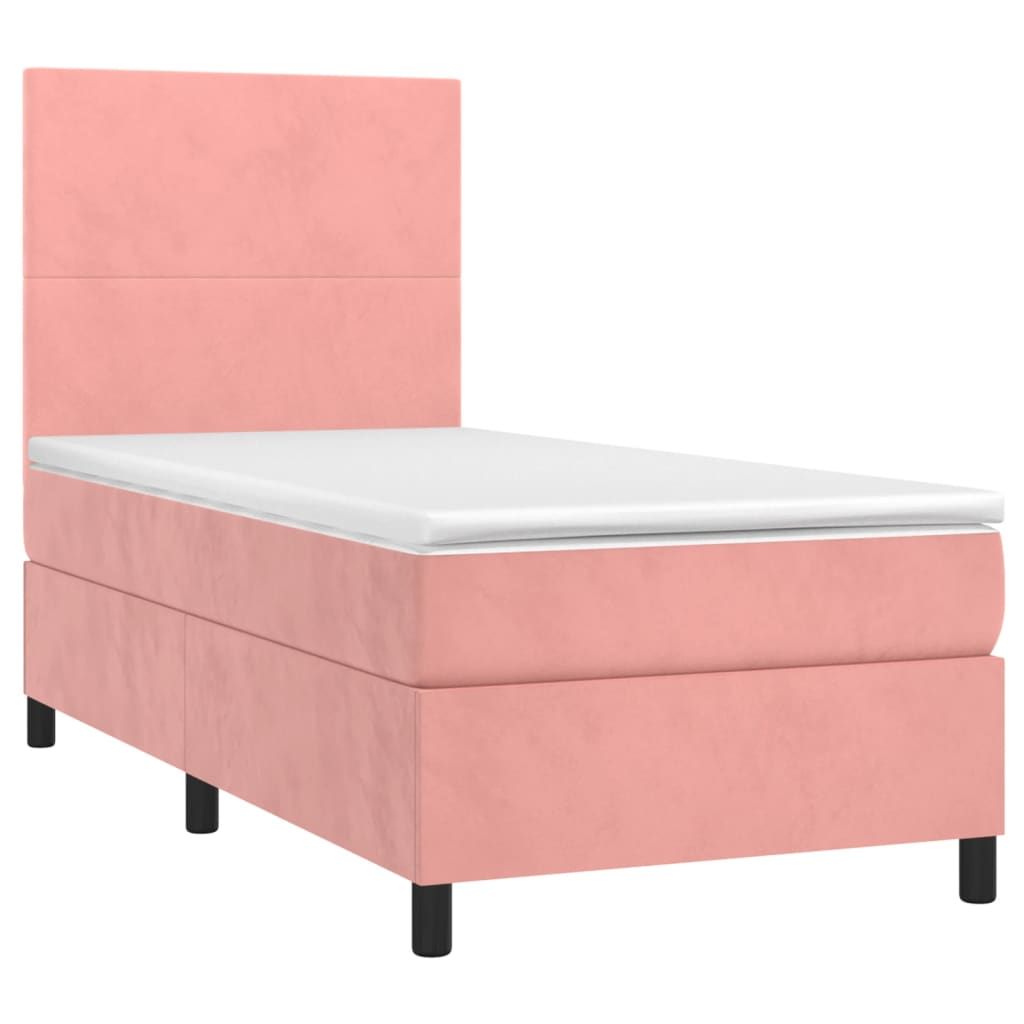 Krevet box spring s madracem LED ružičasti 100x200cm baršunasti