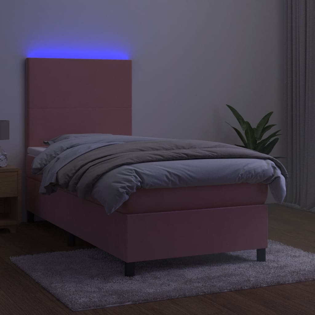 Krevet box spring s madracem LED ružičasti 100x200cm baršunasti