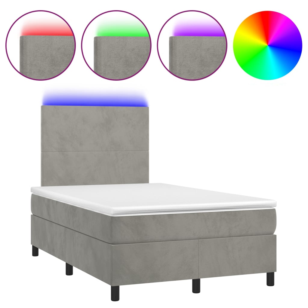 Krevet box spring s madracem LED svjetlosivi 120x200 cm baršun