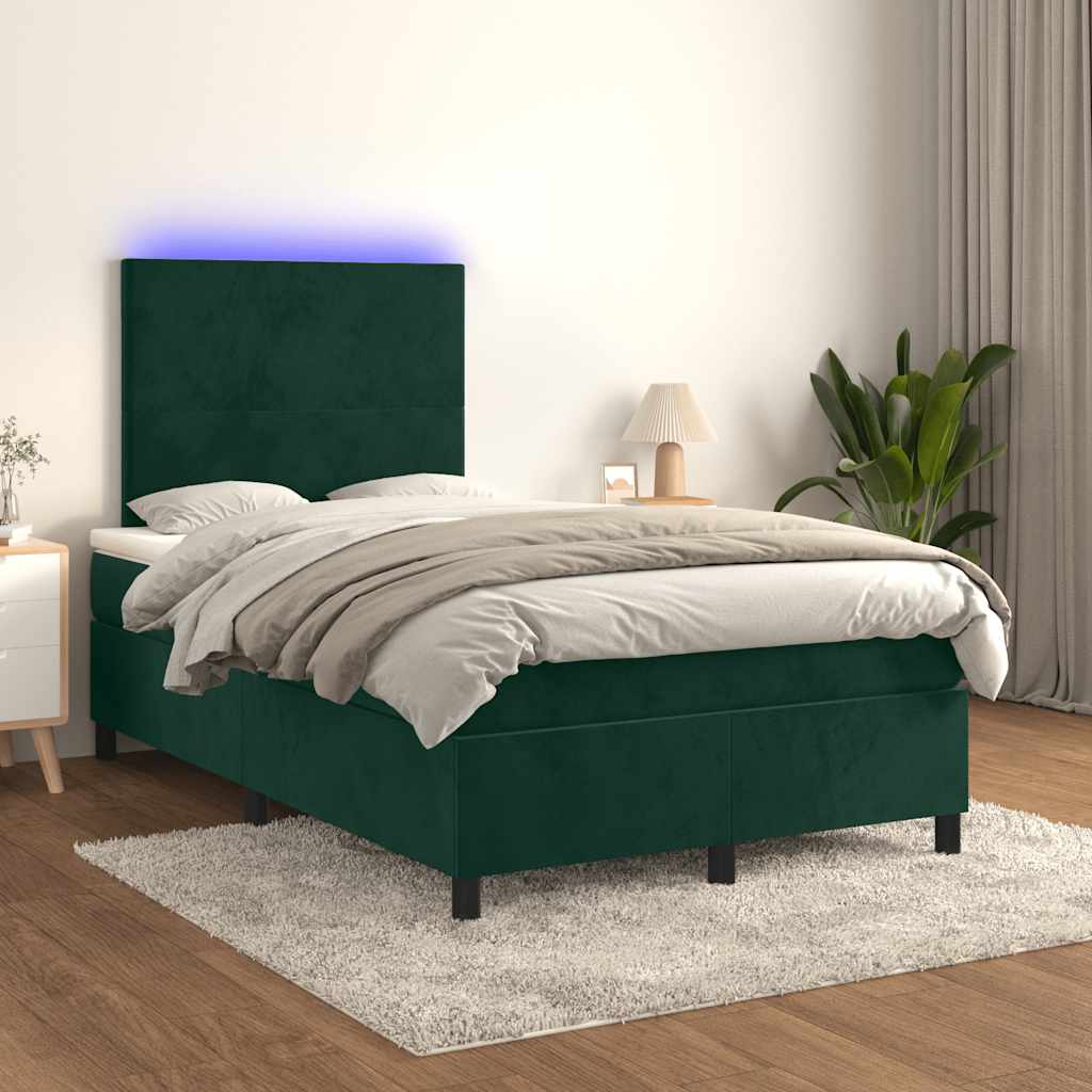 Krevet box spring s madracem LED tamnozeleni 120x200 cm baršun