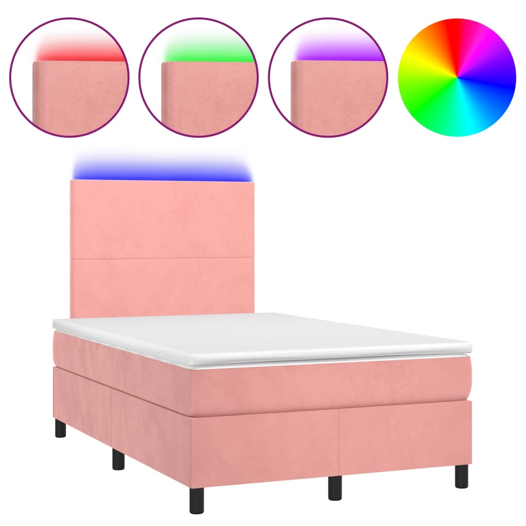 Krevet box spring s madracem LED ružičasti 120x200cm baršunasti