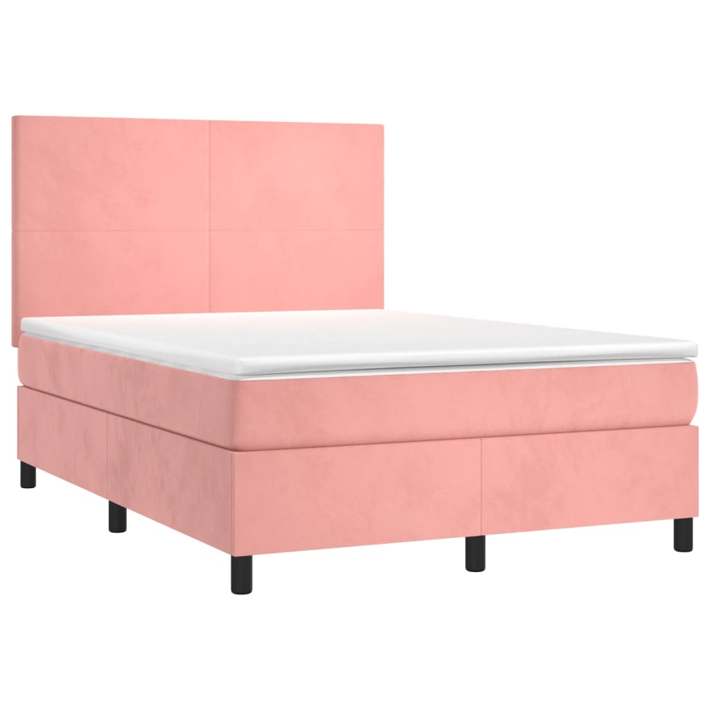 Krevet box spring s madracem LED ružičasti 140x190cm baršunasti
