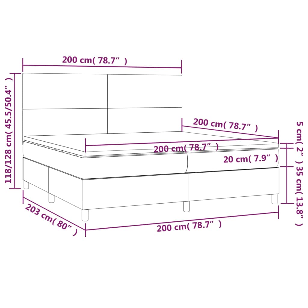 Krevet box spring s madracem LED crni 200x200 cm baršun