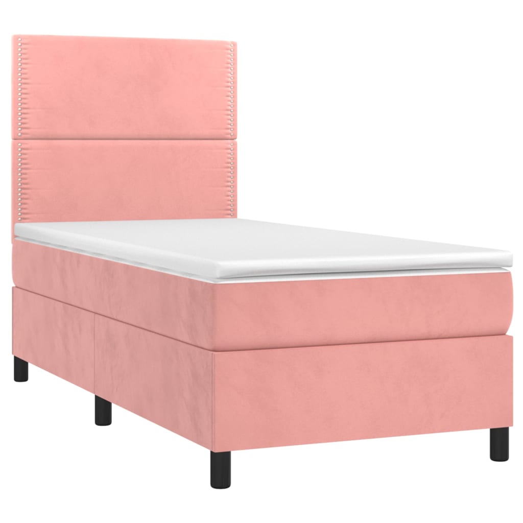 Krevet box spring s madracem LED ružičasti 90x190 cm baršunasti