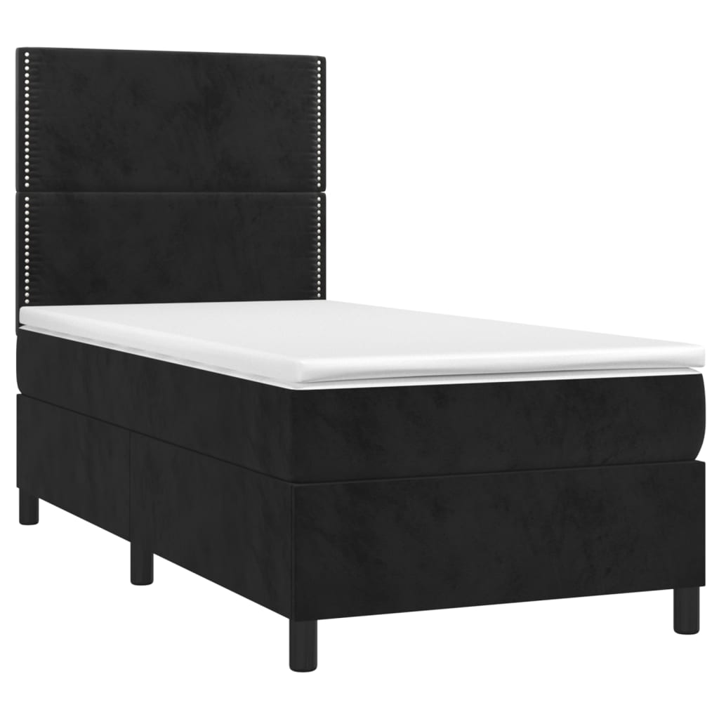 Krevet box spring s madracem LED crni 90x200 cm baršun