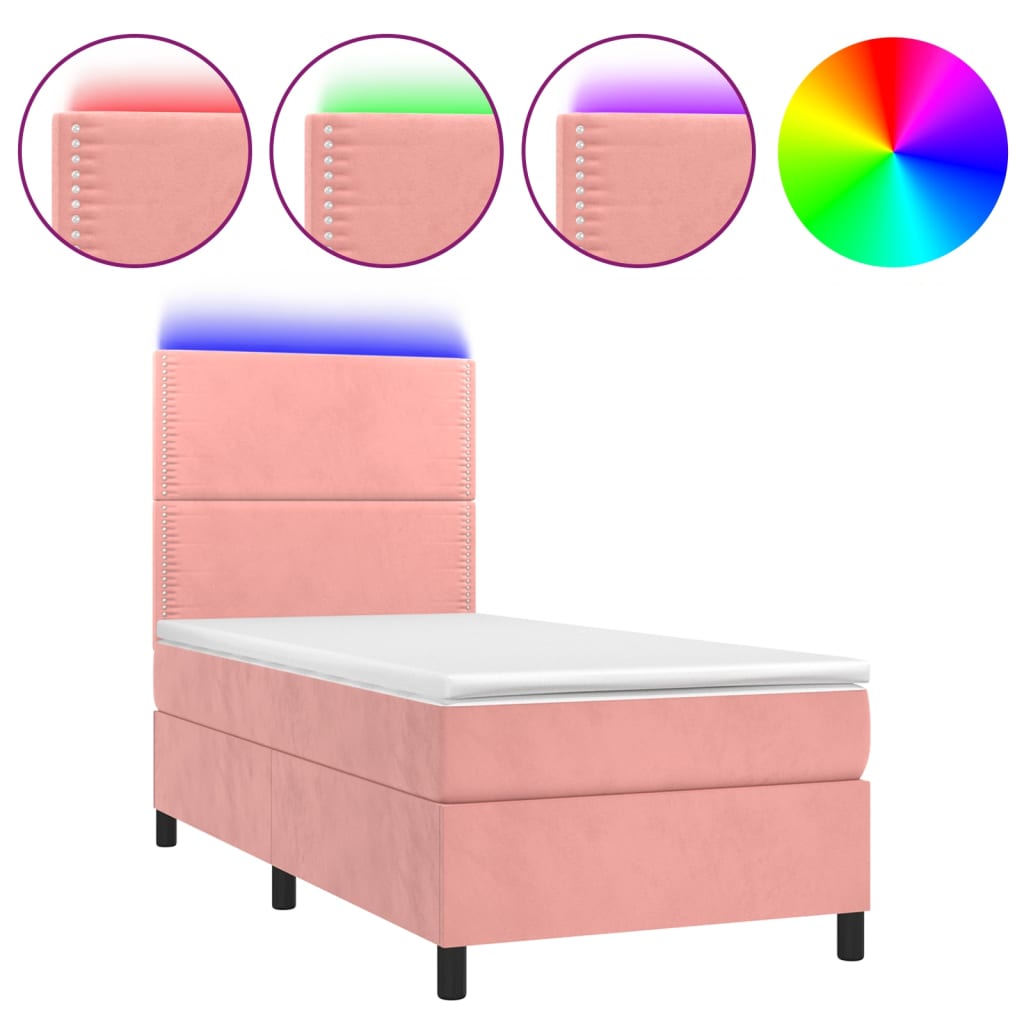 Krevet box spring s madracem LED ružičasti 100x200cm baršunasti