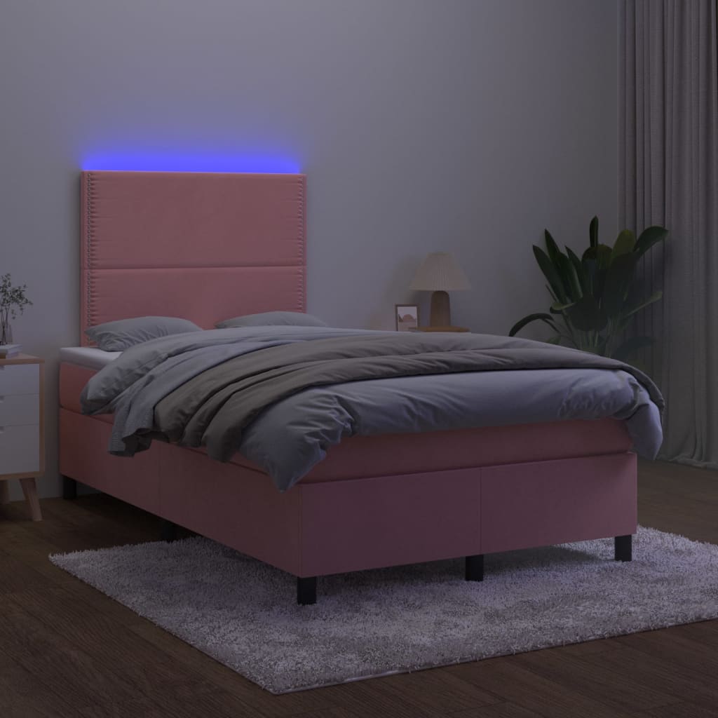 Krevet box spring s madracem LED ružičasti 120x200cm baršunasti