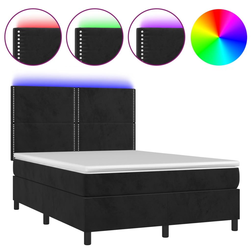 Krevet box spring s madracem LED crni 140x190 cm baršun
