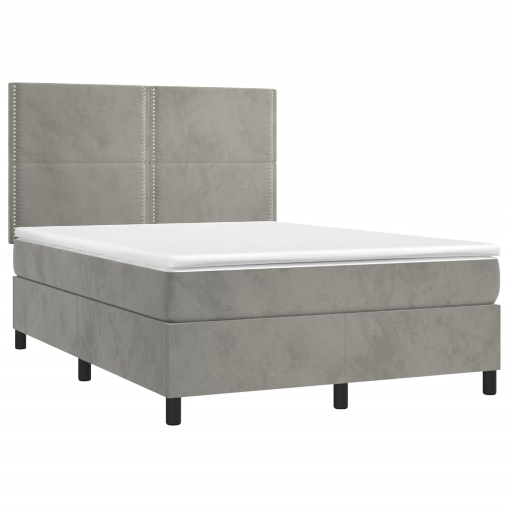 Krevet box spring s madracem LED svjetlosivi 140x200 cm baršun