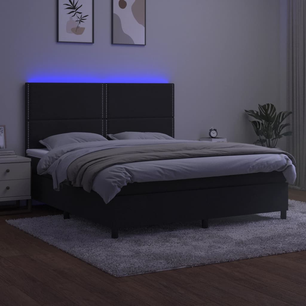 Krevet box spring s madracem LED crni 160x200 cm baršun