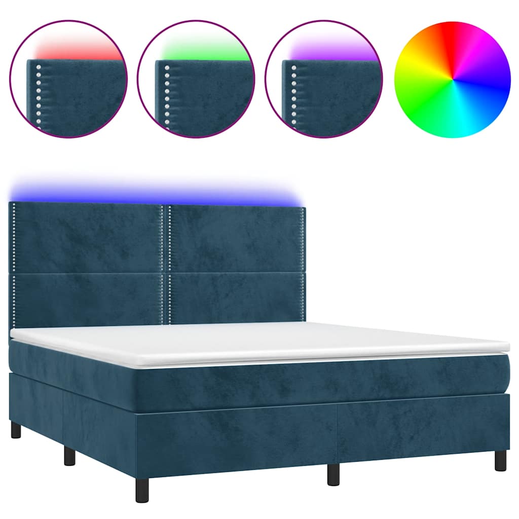 Krevet box spring s madracem LED tamnoplavi 160x200 cm baršun