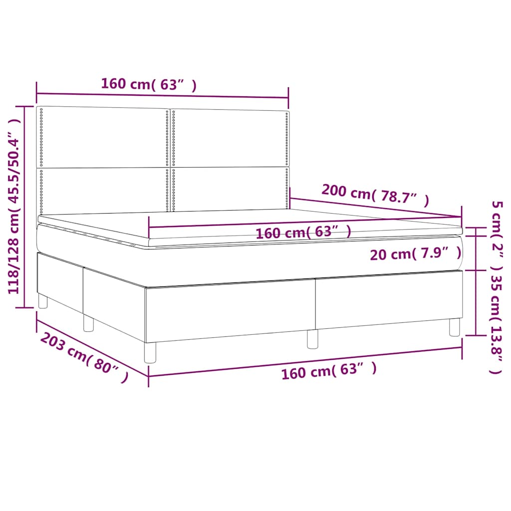 Krevet box spring s madracem LED tamnoplavi 160x200 cm baršun